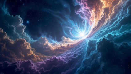 Obraz premium Gigantic interstellar nebula with vibrant electric blue gas and dust clouds