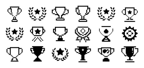 Pixelated trophy and award icons victory achievement