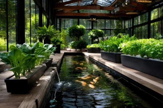 Innovative Agriculture with Fish Tanks and Plants in Harmony