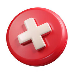 Obraz premium 3d red button with white plus symbol isolated on transparent background