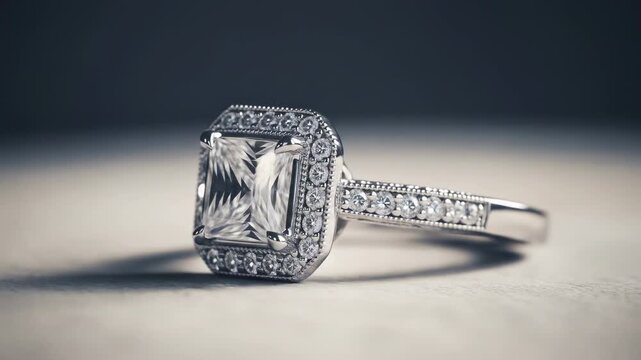 Square cut diamond ring with bezel setting