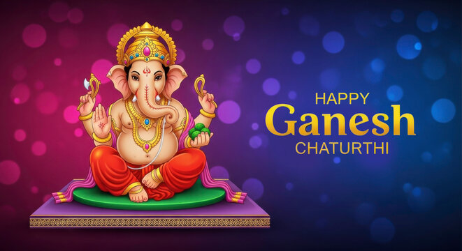 Illustration of lord ganesha for ganesh chaturthi with colorful bokeh background