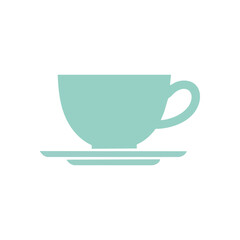 Minimalist Aqua Hot Beverage Cup. This elegant illustration features a serene turquoise hot drink vessel on a plate against a dark backdrop. It conveys comfort and tranquil moments.