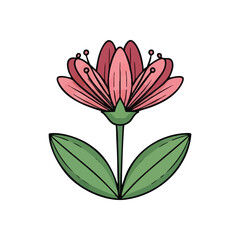 Delicate Pink Bloom on Dark Background. Stylized botanical artwork features a graceful rosy blossom with verdant foliage. Represents natural elegance and tranquil beauty.