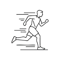 Dynamic Running Athlete Icon. Stylized white silhouette of a male figure in motion against a dark background, representing speed, agility, and competitive spirit. Perfect for sports, fitness, or.