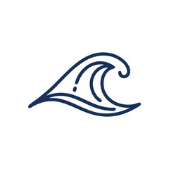 Blue Ocean Wave Minimalist Icon. Stylized deep indigo ripple icon on a dark background. This graphic symbolizes fluidity, natural motion, and tranquil aquatic beauty.