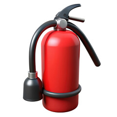 Naklejka premium 3d red fire extinguisher with black hose isolated on transparent background