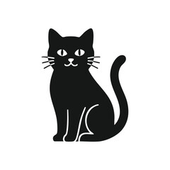 Cute Black Cat Minimalist Art. An endearing graphic depicts a sleek dark domestic animal. Its white eyes and whiskers stand out, conveying charm and quiet elegance.