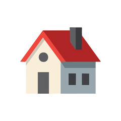 Modern Home Dwelling Graphic. An elegant, flat design residence with a vibrant red roof and chimney. Symbolizes safety, property, family, and urban living.