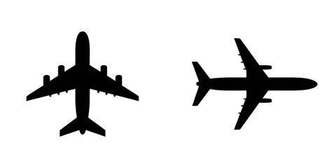 Silhouette of passenger airplanes from top and side view isolated on white background vector