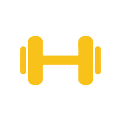 Fitness Dumbbell Training Icon. Minimalist yellow weightlifting emblem on dark background. Represents strength, health, and personal development through exercise.