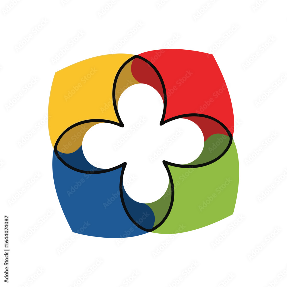 Aufkleber abstract four color harmony. dynamic visual of distinct hues interwoven, creating a central white sh