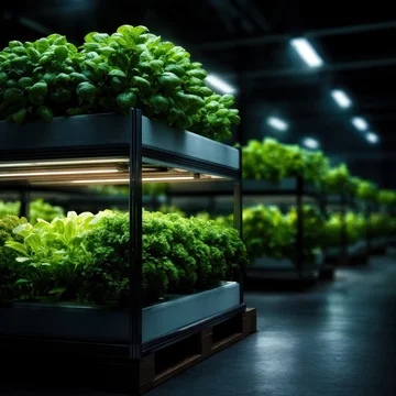 LED Lit Vertical Farming System with Fresh Leafy Greens