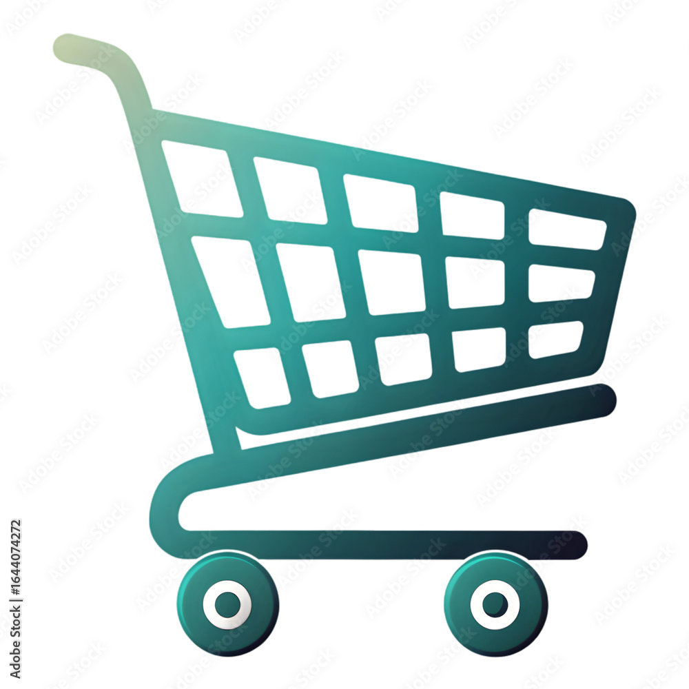 Poster teal shopping cart icon with gradient and wheels isolated on a transparent background image png file