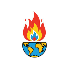 World on Fire Climate Crisis. An impactful illustration showing our globe in fiery distress. This visual represents the pressing ecological emergency and planetary heating.