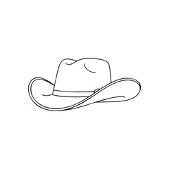 Classic Western Hat Outline. Elegant white contour of a traditional Stetson. This iconic headpiece symbolizes pioneering spirit, adventure, and the enduring heritage of the American frontier.