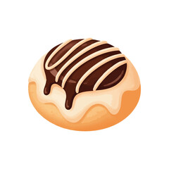 Delicious Chocolate Drizzle Donut. This delectable illustration of a frosted pastry, adorned with tempting cocoa and white stripes, evokes feelings of pure bliss and sweet cravings.