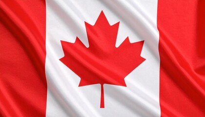 Canada national flag with red maple leaf on white field flanked by red bands.