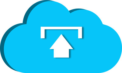 3D Blue Cloud Upload Icon Isolated on Transparent background