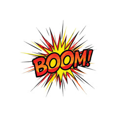 Energetic Boom Comic Burst. Dynamic pop art illustration with vibrant colors. This impactful word graphic conveys surprise, excitement, or a sudden event.