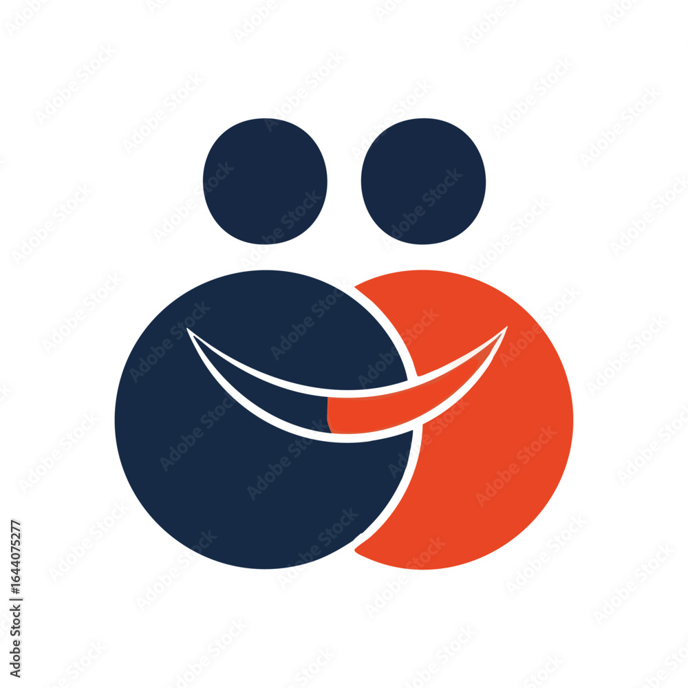 Poster harmonious connection abstract hug. a stylized illustration depicts two distinct entities in a warm 
