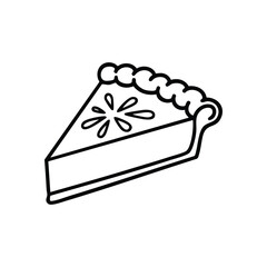 Delicious Pie Slice Outline. A charming hand-drawn illustration featuring a single portion of a classic dessert pastry. Perfect for culinary themes or festive design elements.
