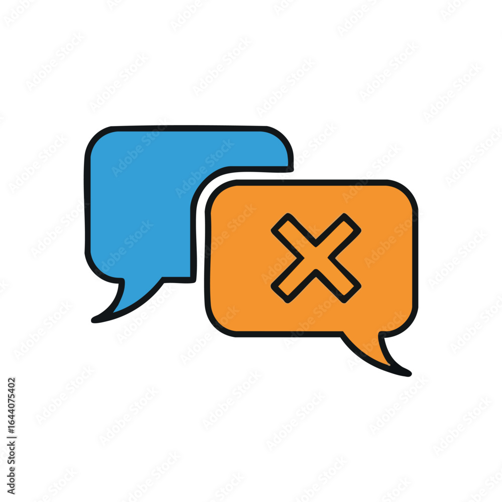 Poster rejected message icon. illustrative graphic of a conversation breakdown, showing one speech balloon 