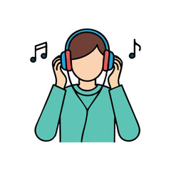 Person Enjoying Music with Headphones. Colorful illustration of an individual engrossed in audio. Depicts solitude and personal entertainment, a modern way to relax.