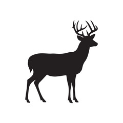 Whitetail deer silhouette vector flat illustration design on white background