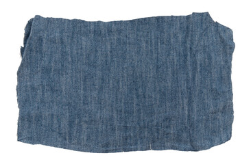 Piece of black torn denim on a white background. Denim texture