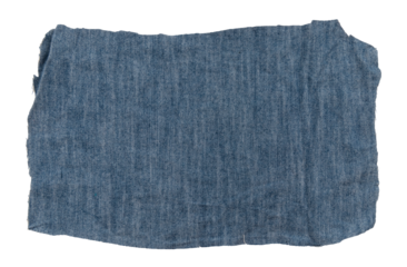 Piece of black torn denim on a white background. Denim texture