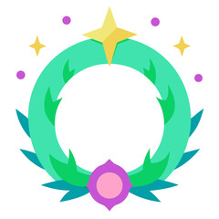 Whimsical green wreath with stars and floral accent