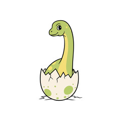 Cute Baby Dinosaur Hatchling. A cheerful little reptile emerges from its cracked shell. This adorable illustration symbolizes new beginnings, birth, and innocent joy. Perfect for kids.