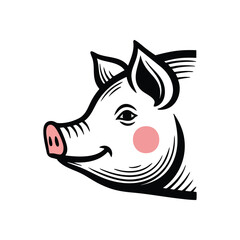 Cute Minimalist Pig Face. An endearing graphic of a friendly hog's features, subtly emerging from the darkness. Its simple, cheerful nature makes it ideal for various design projects.