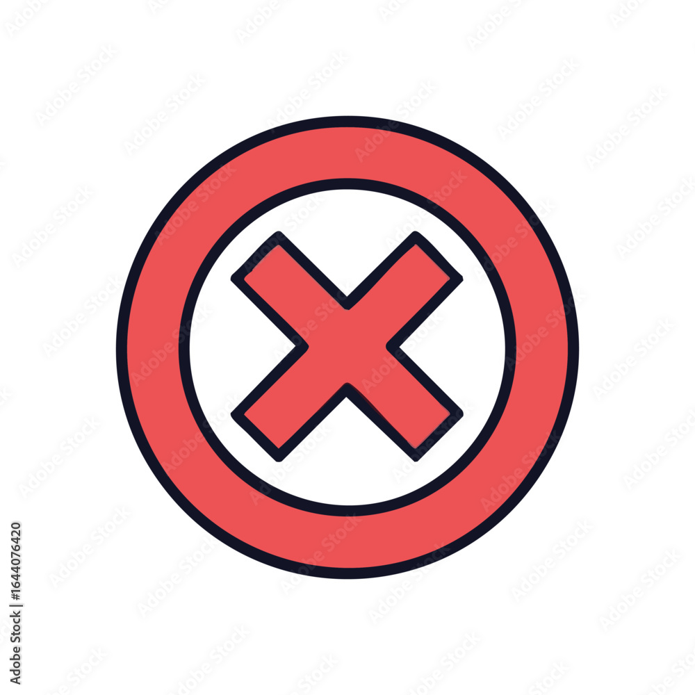 Poster round red x mark error sign. this vibrant cross emblem within a bordered circular shape symbolizes d