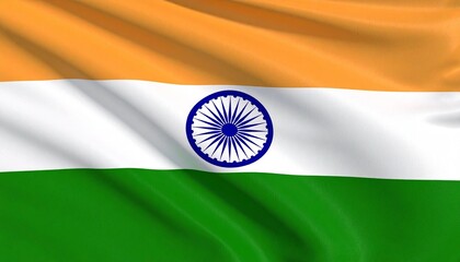 Naklejka premium Flag of India with horizontal saffron, white, and green stripes and central navy blue Ashoka Chakra.