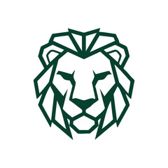 Regal Geometric Lion Emblem. A striking abstract lion head design in crisp white and deep green. This powerful emblem conveys strength, courage, and majestic leadership. © Lull