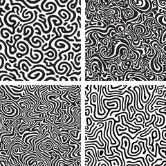 Fototapeta premium Abstract Black and White Seamless Patterns: Swirls, Lines, and Maze Designs for Textures and Backgrounds