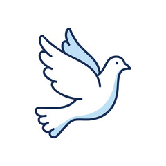 Graceful White Dove in Flight. This elegant pigeon soars against a dark backdrop, embodying serenity and purity. It conveys a profound message of global harmony and new beginnings.