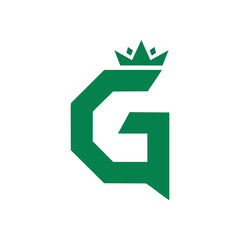 Green G Initial Crowned Emblem. Bold verdant character with regal headwear, signifying triumph, authority, and premium status. Perfect for brand identity.