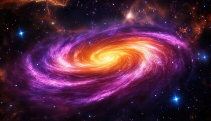 Obraz premium Stunning Swirling Galaxy with Vibrant Orange, Pink, and Purple Starry Nebulae Art