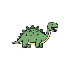 Playful Green Dinosaur Design. Adorable prehistoric creature graphic with a cheerful expression, perfect for children's projects, educational materials, or fun branding. Simple and charming.