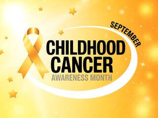 September is childhood cancer awareness month featuring a gold ribbon and celebratory confetti