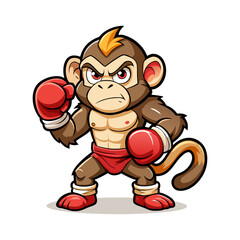 Playful Cartoon Monkey Wearing Boxing Gloves in Powerful Fighting Pose – Fun Sports Animal Character Vector for Kids and Fitness Themes