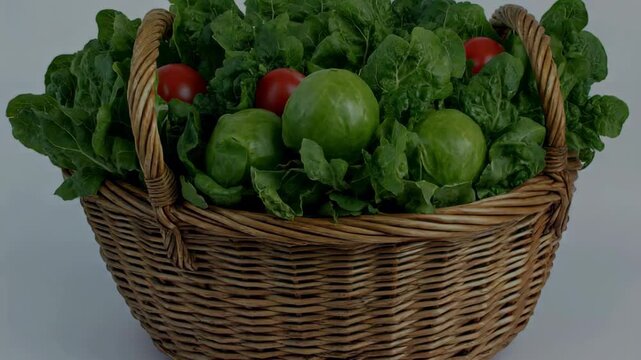 Basket of fresh organic vegetables on white background