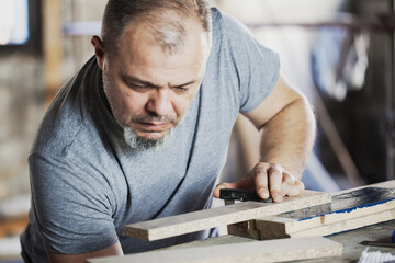 Male Carpenter Working with Wood