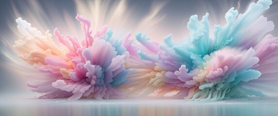 Pastel Cloudburst Ethereal Pastel Hues in a Dynamic Cloud Explosion, Abstract Art