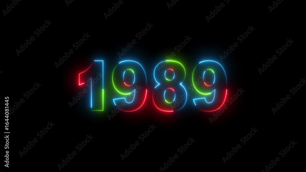 Poster 1989 neon green numbers rotating circle countdown timer graphic design.