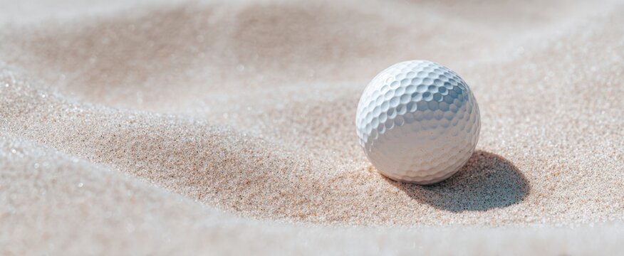 The golf ball resting gracefully on soft sandy terrain surrounded by nature.