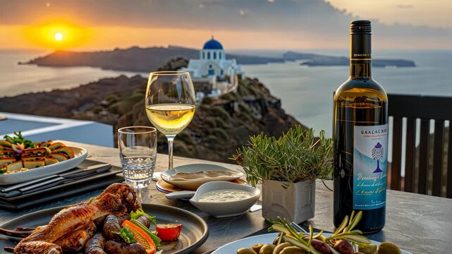 Delight in an evening meal featuring fresh seafood, olives, and local wine while watching the spectacular Santorini sunset
